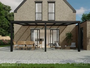 Modernbedacht 6m schwarz vorne 3pfosten comp Modernbedacht