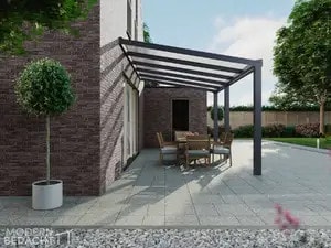 Modernbedacht 5m anthrazit vorne 3 pfosten seitlich Modernbedacht